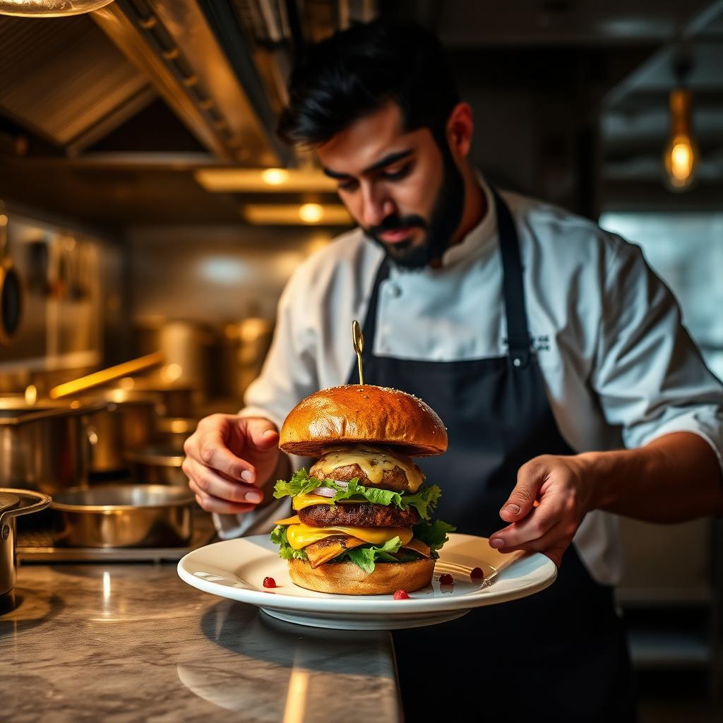 Chef plating in the open kitchen