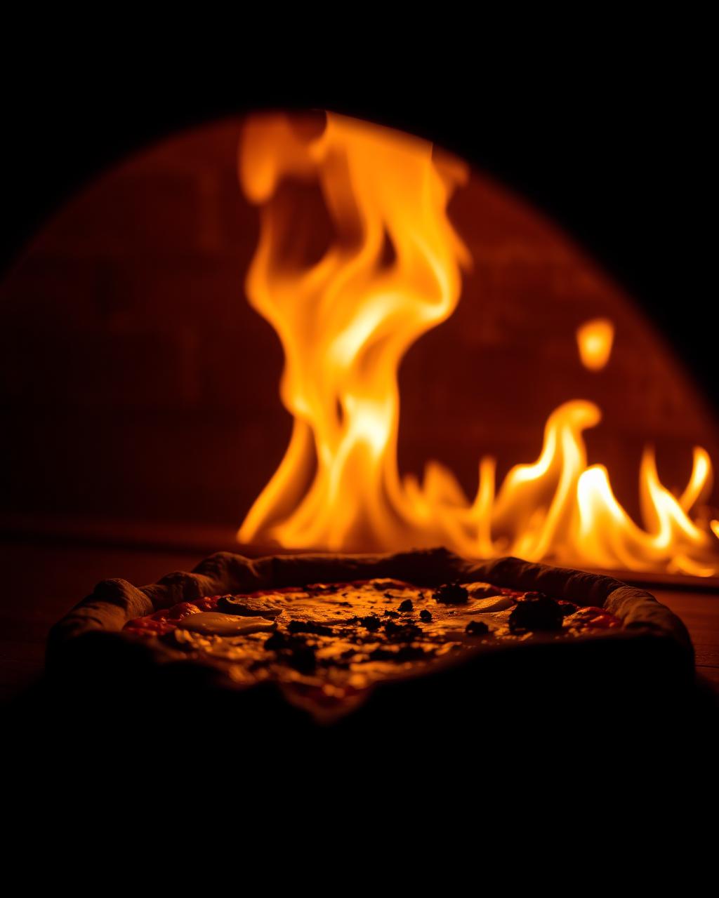 Wood-fired oven flames